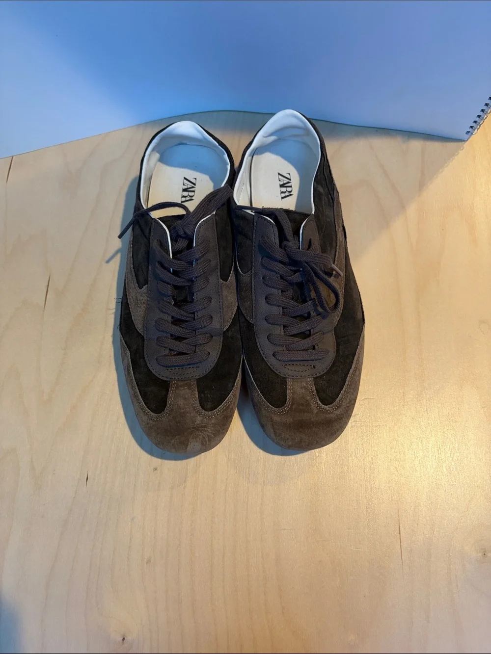 Zara Men's Brown Suede and Dark Brown Lace-Up Sneakers